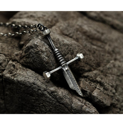 Men's Necklace Silver Broken Sword Niche Pendant