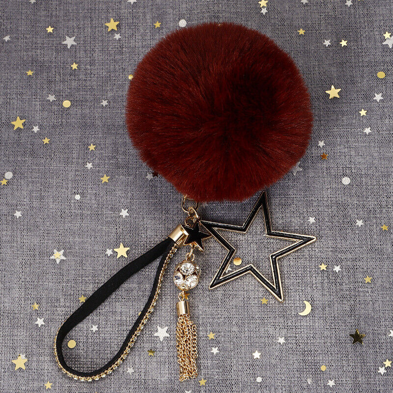Pompom Star Key Chain Fluffy Faux Fur Ball Keyring Bag Pendant Fluffy Keyring