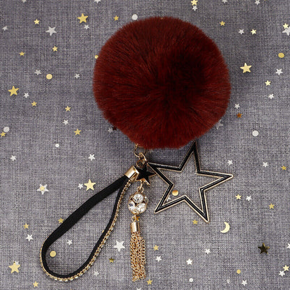 Pompom Star Key Chain Fluffy Faux Fur Ball Keyring Bag Pendant Fluffy Keyring