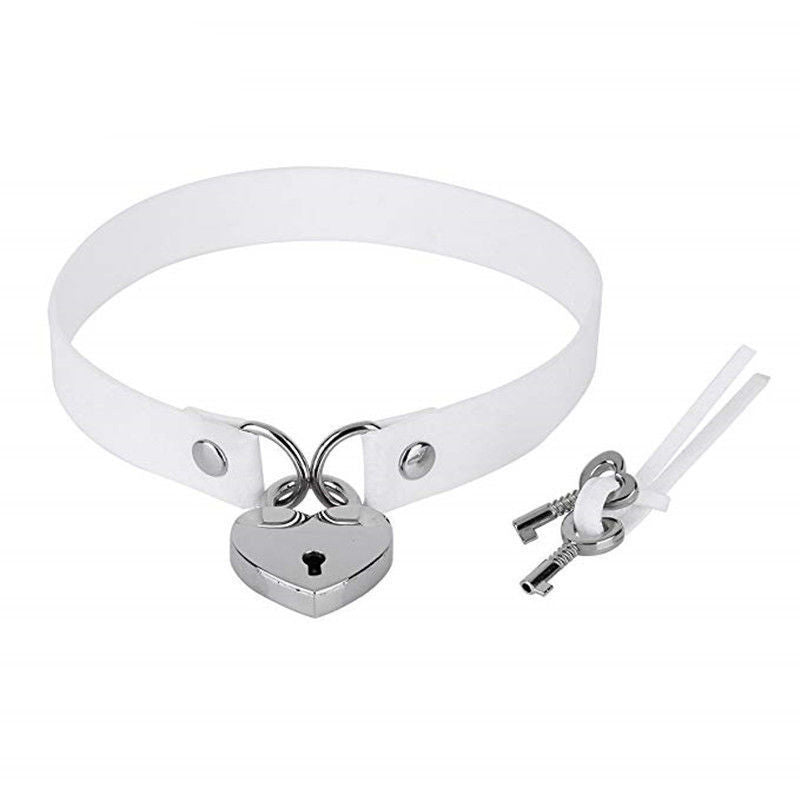 Gothic Punk White Pu Leather Spiked Rivet O-Ring Collar Stud Choker Necklace