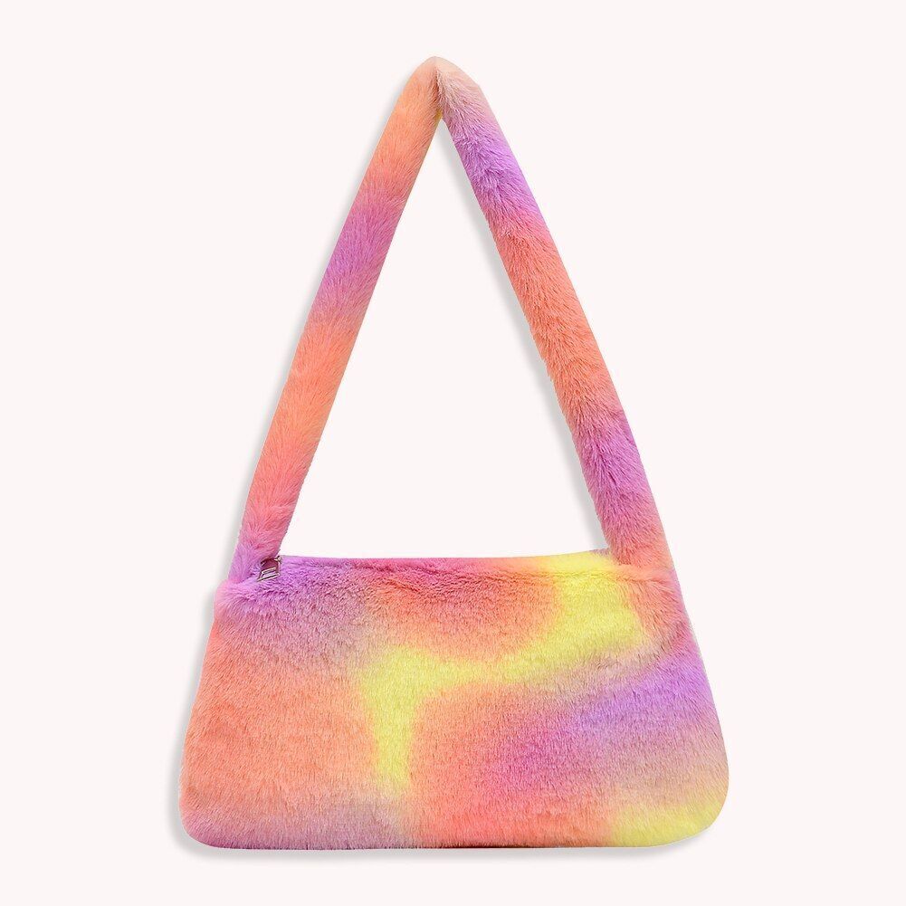 Fashion Plush Fluffy Shoulder Crossbody Handbag Vintage Portable Underarm Bags