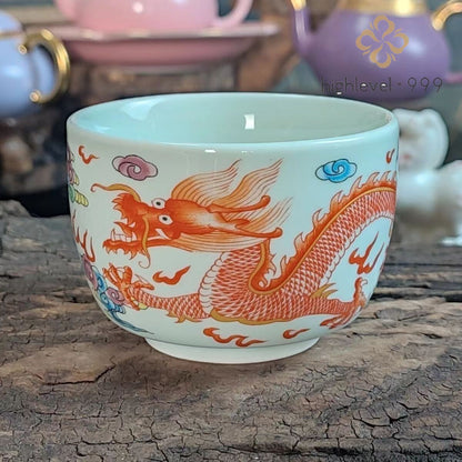 chinese jingdezhen porcelain enamel color tea cup :red dragon