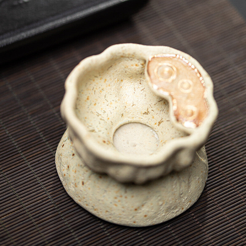Ceramic Tea Strainer Antique Style Filter Net Holder Lotus Root Design On Sales