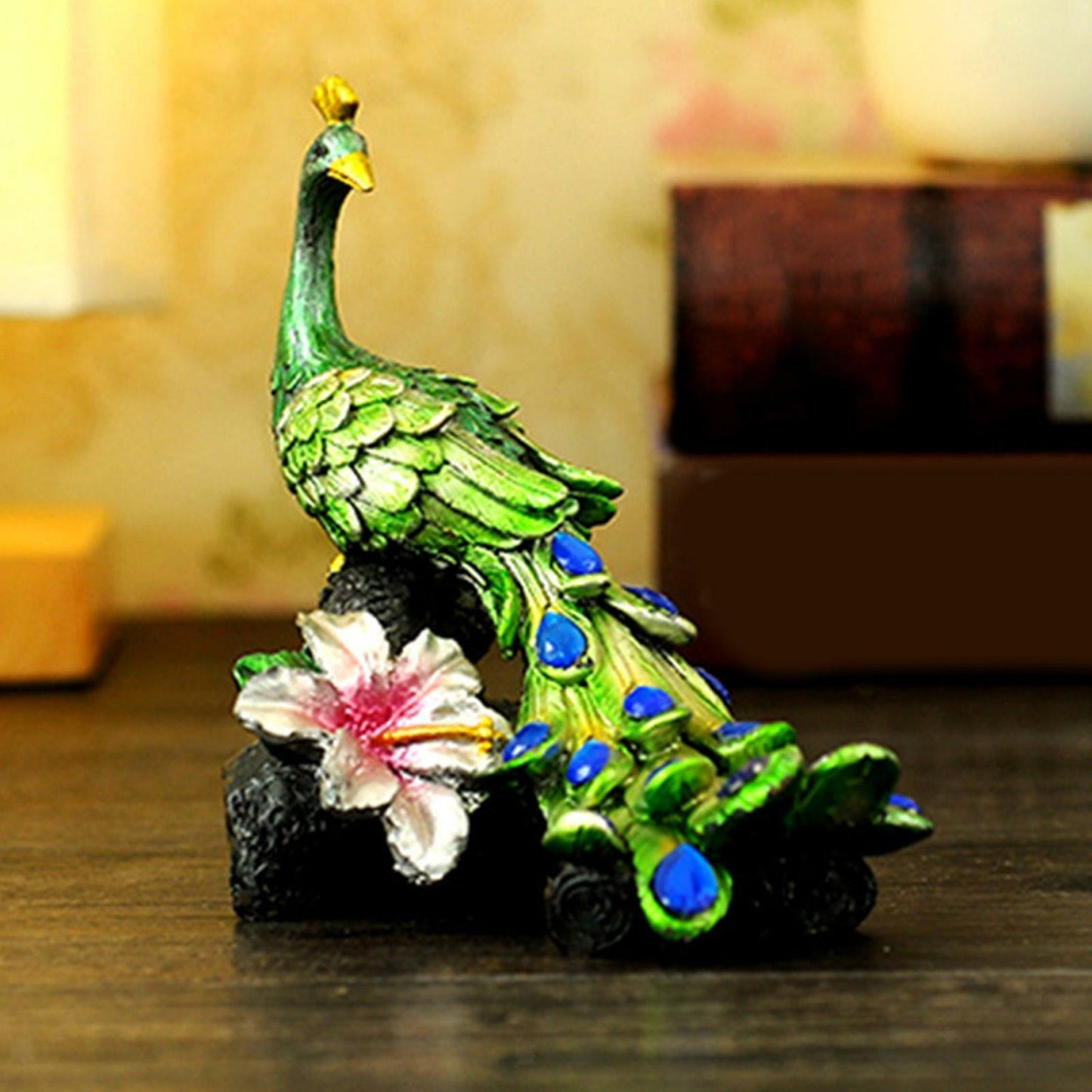 Lifelike Peacock Figurine Resin Miniature Statue for Bookshelf Cabinet Decor,