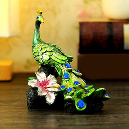 Lifelike Peacock Figurine Resin Miniature Statue for Bookshelf Cabinet Decor,