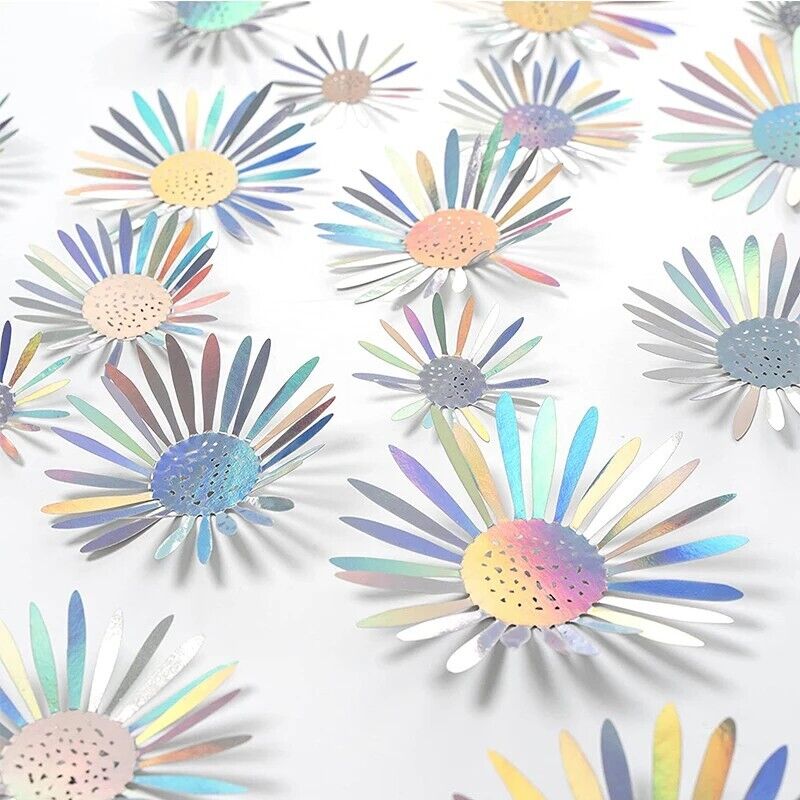 Holographic Daisy Wall Stickers 40Pcs PVC Iridescent 3D Flowers Removable Decals