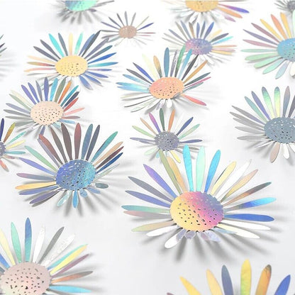 Holographic Daisy Wall Stickers 40Pcs PVC Iridescent 3D Flowers Removable Decals