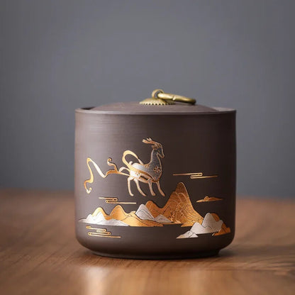 Chinese Ceramic Storage Jar, Purple Clay, Tea Jar, Home Candy Nut Sealed Box