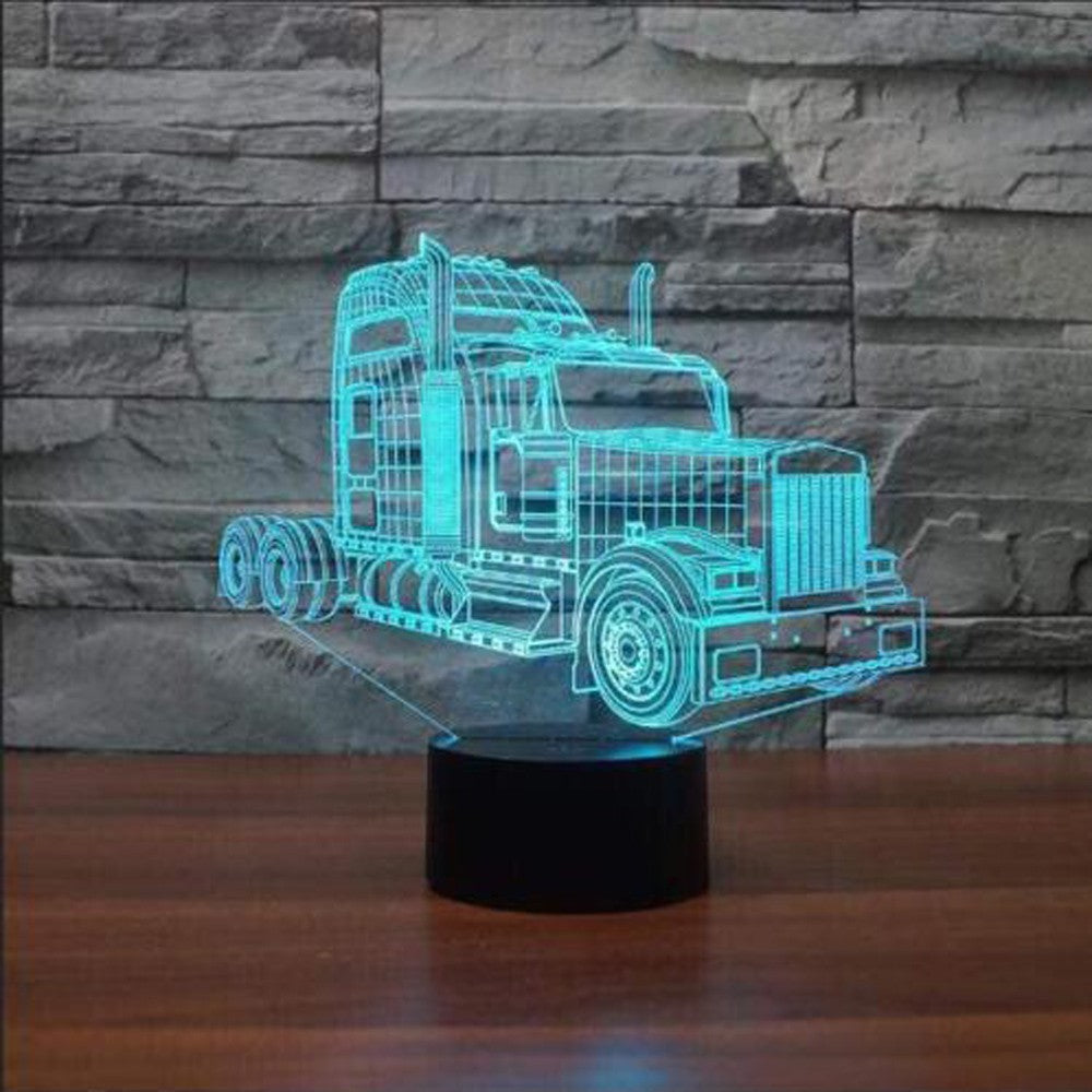 7-Color Changing 3D Illusion Table Lamp Truck LED Night Light For Bedroom Deco