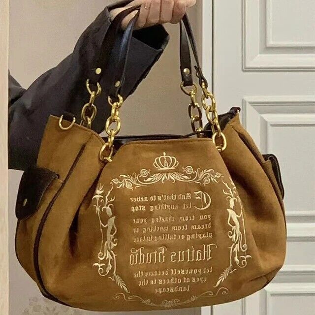 Y2K Vintage Canvas Gothic Style Tote Handbag Embroidery Letter Style Women's Bag