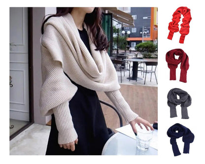 Women Scarf Imitation Cashmere Winter Thicked Sleeve Wrap Sweater Knitted Shawls