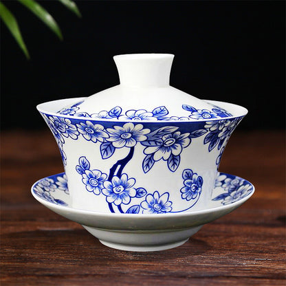 Chinese Tea Cup Gaiwan Tureen Porcelain Handpainted Flower Ceramic Tea Bowl Lid