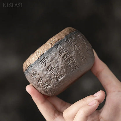 Buddhism 120ml Rough Pottery Handmade Relief Heart Sutra Zen Cup Ceramic Master