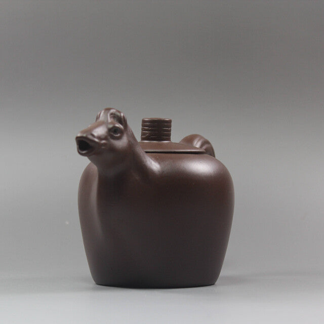 5.5“China Yixing Zisha Pottery Purple Clay Handmade Zodiac Animal Horse Teapot