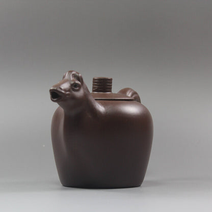5.5“China Yixing Zisha Pottery Purple Clay Handmade Zodiac Animal Horse Teapot