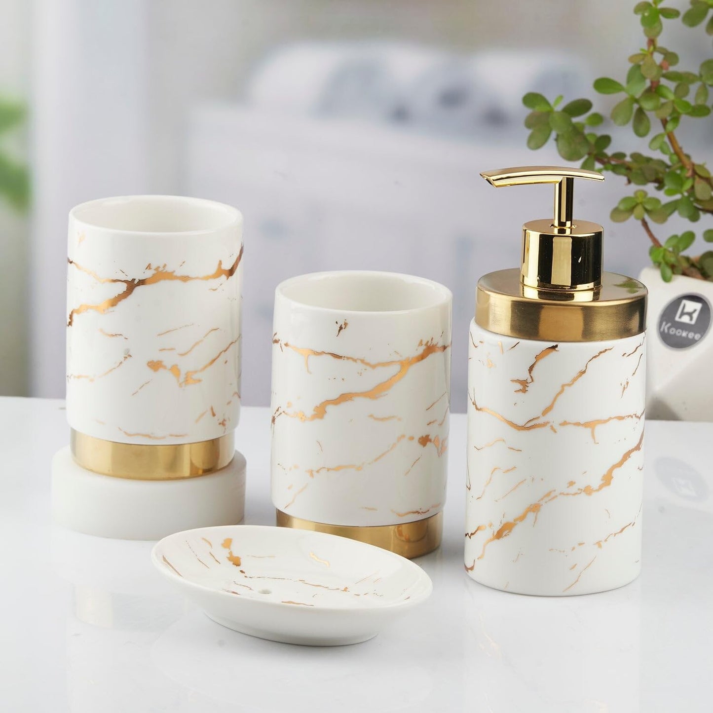 Ceramic Bathroom Accessories Set for Utility & Bathroom Decor Set Of 4