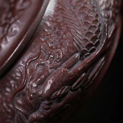 Handmade Tea Pot Dragon Carved Real Yixing Zisha Purple Clay Pot 7 Infuser Holes