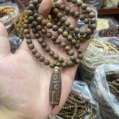 Natural Wood 108 Round Prayer Bead Men Woman Buddha Blessing Necklace Meditation