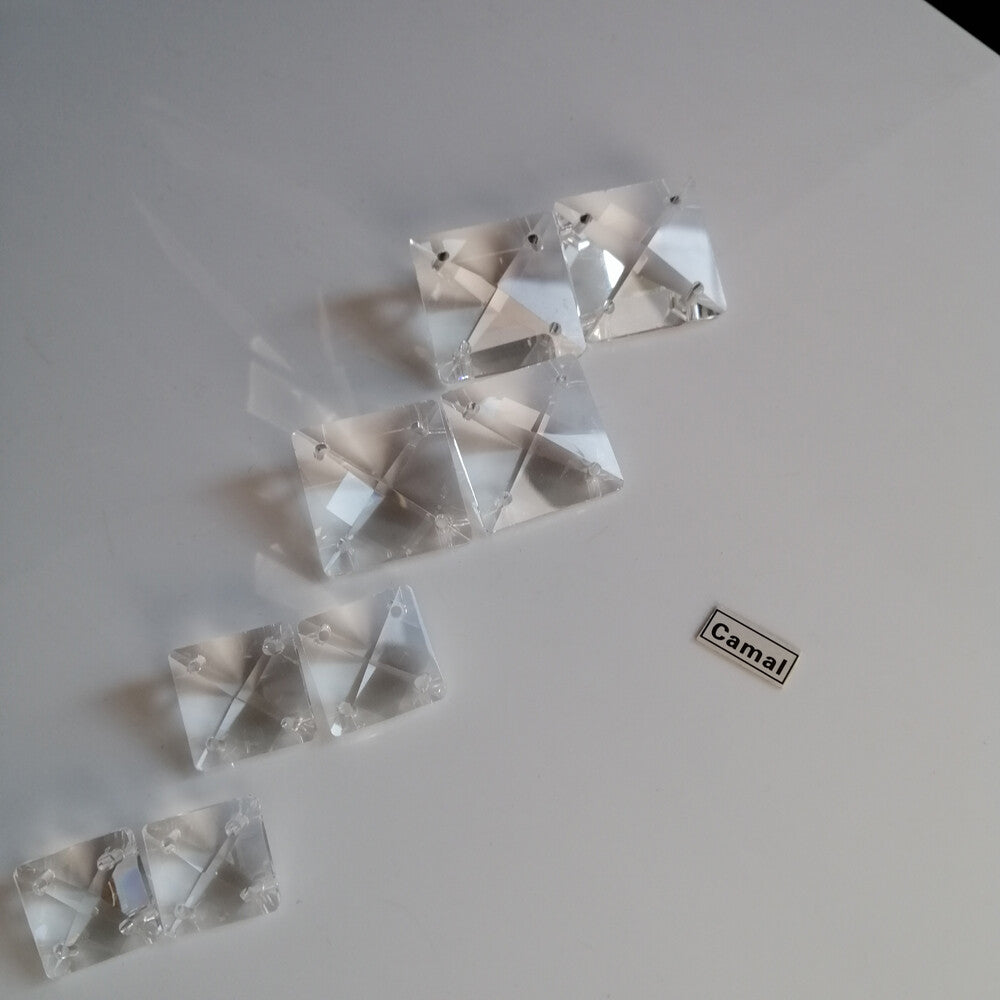50pcs 14-24mm 4Holes Square Clear Crystal Beads Glass Prism Chandelier Lamp Part