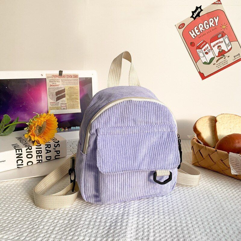Mini Backpack Solid Color Corduroy Small Bag Student Bookbag Traveling Backpacks