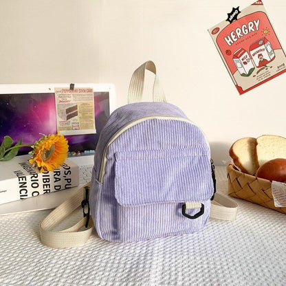 Mini Backpack Solid Color Corduroy Small Bag Student Bookbag Traveling Backpacks