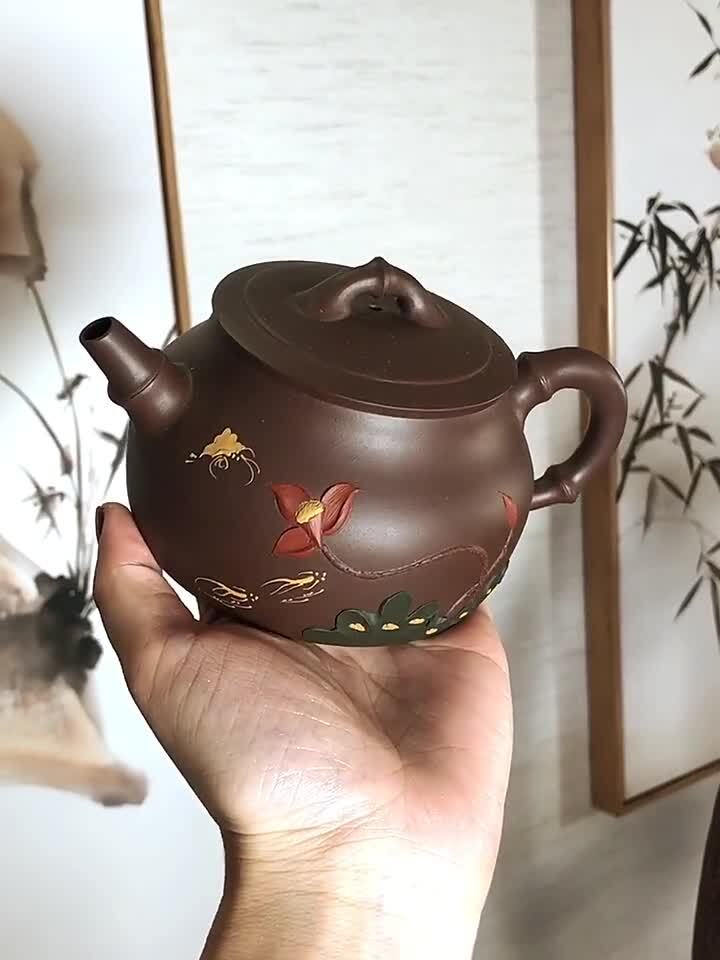 Tea Pot 300ml Marked Hand Carved Lotus Embossed Original Ore Real Yixing Zisha