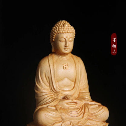 Wooden Buddha Figures Buddhist Small Statue Aesthetic Room Ornaments Decoration