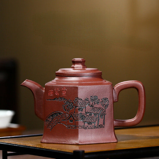 China Yixing Zisha Pottery Purple Clay Handmade 260cc Six Sides Teapot 六方金钟