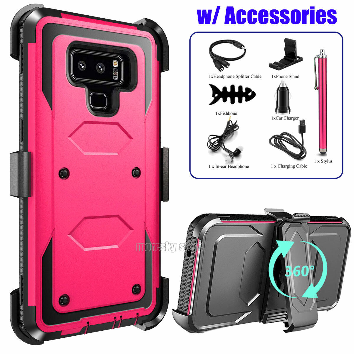 For Samsung Galaxy Note 9 Heavy Duty Clip Holder Case Cover, w/ Accessories