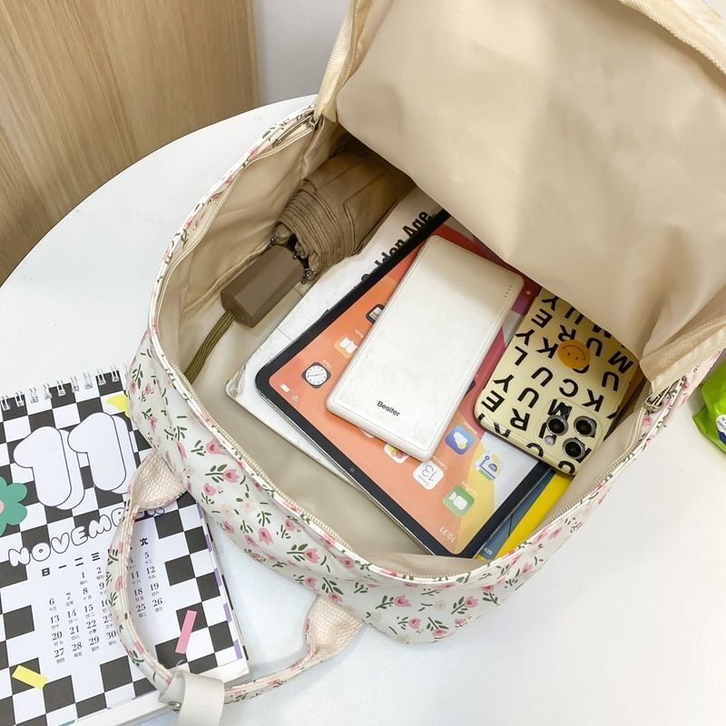 Flower Print Waterproof Nylon Backpack Buckle Travel Bags Schoolbag 28*13*40 CM