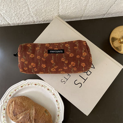 Retro Corduroy Cosmetic Bag Plaid Canvas Leopard Print Storage Purse S/M/L 1 PC