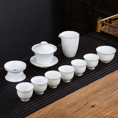 Chinese Complete Tea Set Porcelain Gaiwan Tureen Matching Tea Cup Pitcher Filter