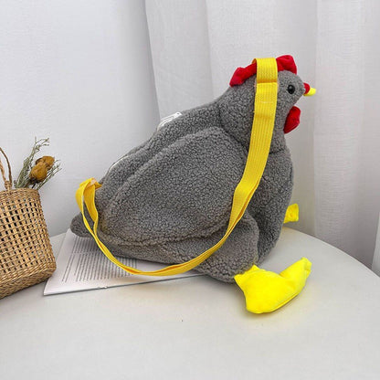 Plush Bag Cartoon Chicken Shoulder Bag Work Travel Women Handbags Crossbody Bag