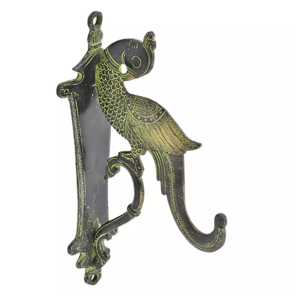 Set of 2 Antique Look Green Patina Brass Indian Peacock Door Handles