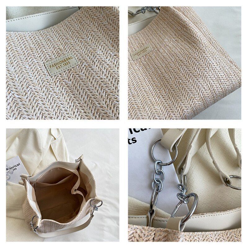 Large Shoulder Bag Straw Tote Purse Beach Handbag Underarm Polyester Satchel Bag