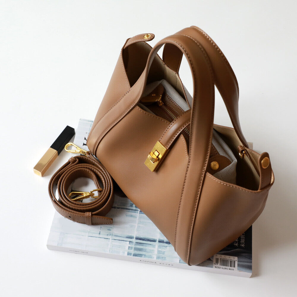 Trapeze Real Leather Tote Purse Hand Carry Bucket Basket Bag Crossbody Handbag
