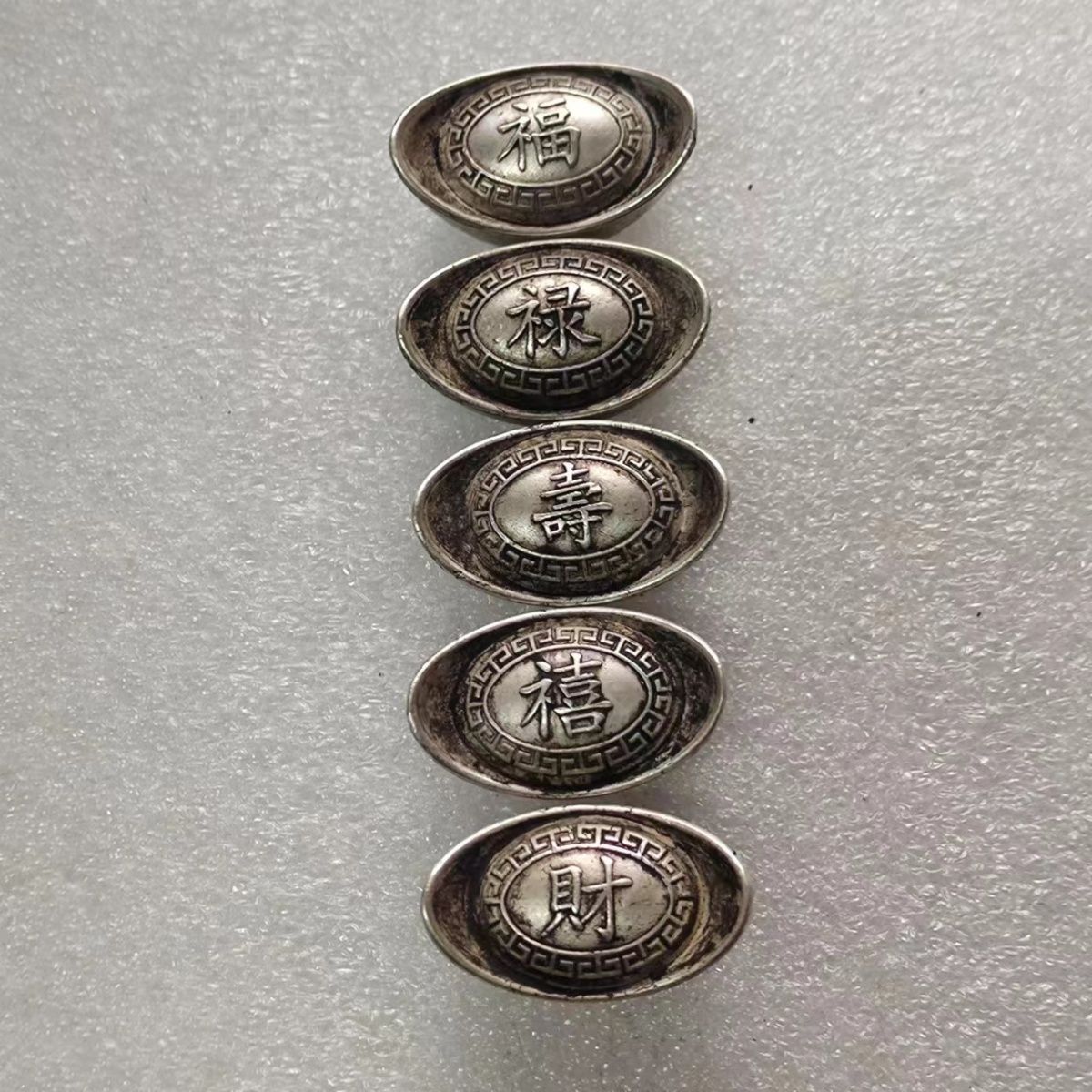 Qing Dynasty Antique Tibet Silver Ingots Famous Wealth Treasure Statues Set