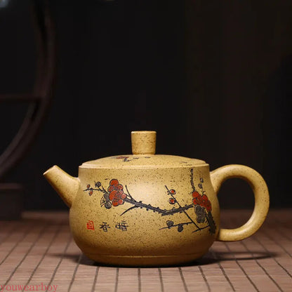 Yixing Purple Clay Tea Pot Handpainted Plum Blossom Teapot Raw Ore Section