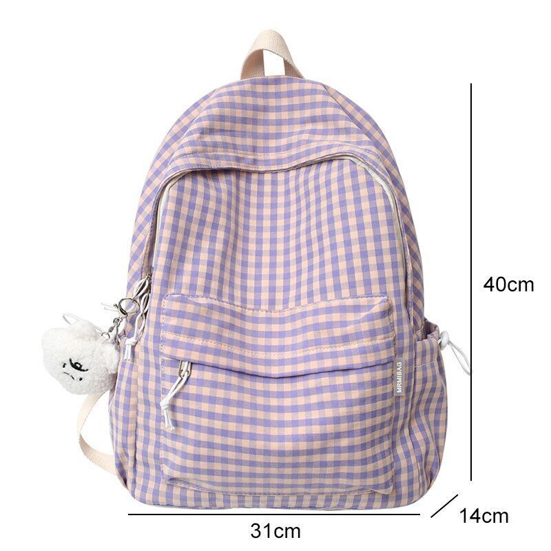 Waterproof Nylon Women Backpack Schoolbag Plaid Travel Book Bag Polyester 20-35L