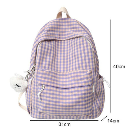 Waterproof Nylon Women Backpack Schoolbag Plaid Travel Book Bag Polyester 20-35L