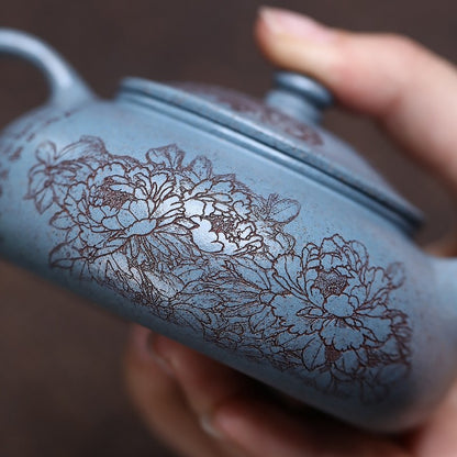 hand carved peony embossed master pot real yixing zisha clay tea pot 180ml China