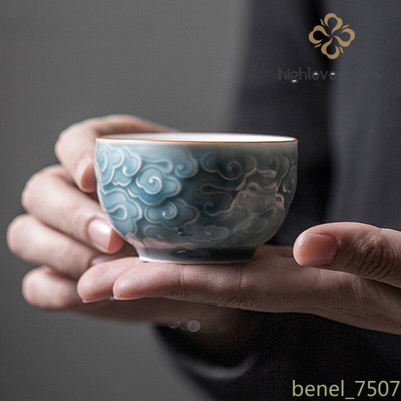 Chinese Ceramic Teacup Handmade Relief Cup Household Porcelain Tea Cup Travel