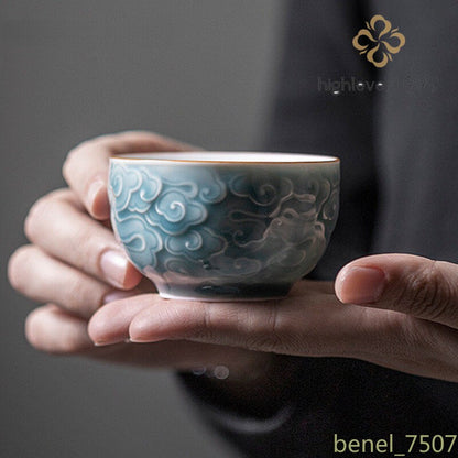 Chinese Ceramic Teacup Handmade Relief Cup Household Porcelain Tea Cup Travel
