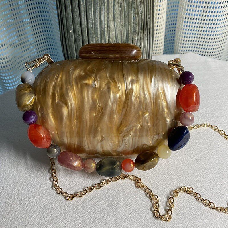 Fashionable Wallet Acrylic Bag Round Luxury Marble Brown Handbag Vintage Clutch