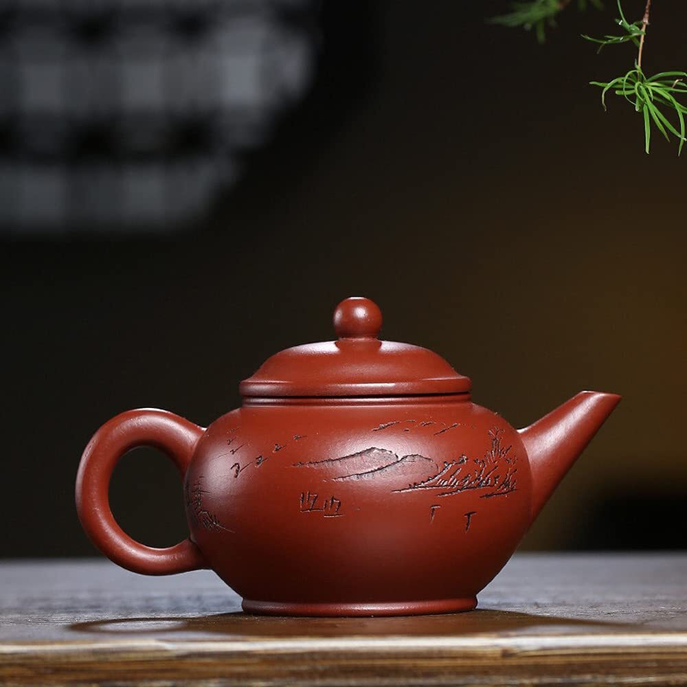 210ml Chinese Purple Clay Landscape Pattern Handwork Teapot Kungfu Tea Set