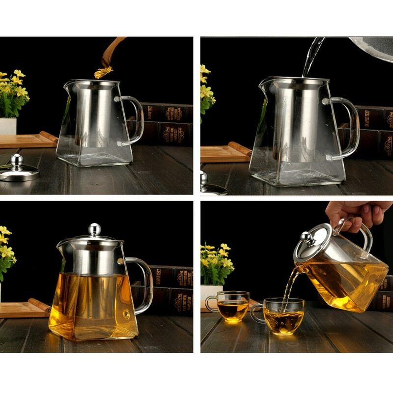 Glass Teapot Tea Set Drinkware Ice Water Tea Coffee Infuser Strainer With Lid