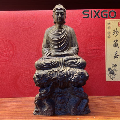 19cm Natural Agarwood Carved Buddha Statue Shakyamuni Feng Shui Home Decor Gift