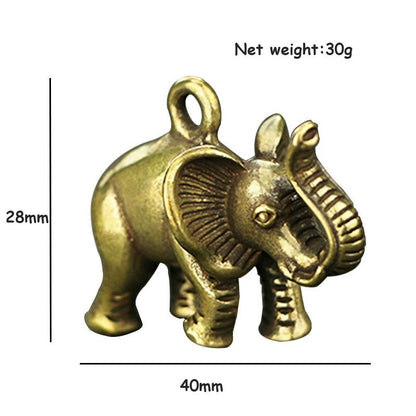 Solid Brass Elephant Statue Tea Pet Ornament Key Chain Pendant Car Hanging Toy