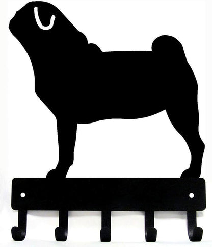 Pug Dog - Key Hooks & Keychain Holder - 6 inch Wide/9 inch Wide Metal Wall Art