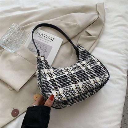 Plaid Canvas Bag Synthetic Leather Shoulder Bag Simple Zipper Handbags 24*8*18CM
